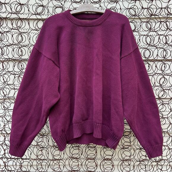 Vintage 90s Eddie Bauer Plum Maroon Cotton Knit Crewneck Sweater XL - Picture 1 of 8